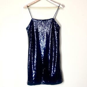 H&M Slip Dress Women's Medium Black Sequin Mini Spaghetti Strap Cocktail NWT